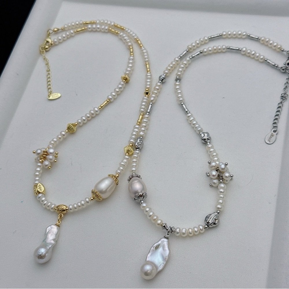 26X16 Handmade Freshwater Pearl Necklace with Mini Flame ball Pearl Pendant - Picture 3 of 9